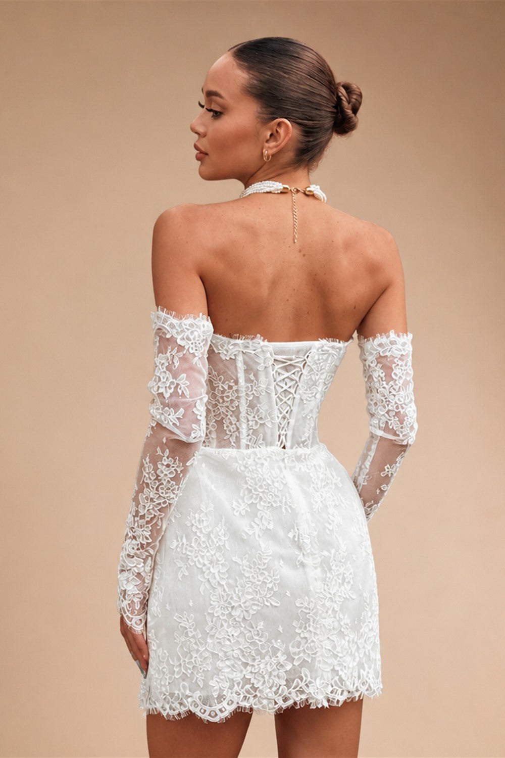 Glamorous A Line Wedding Dress Lace Strapless Removeable Sleeves Celebrate Bridal Gown Short Vestidos De Novia Customized