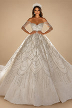 Luxury Beaded Long Sleeve Ball Gown Wedding Dress ZP184