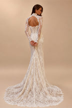 Kyoto Customized Ivory High Neck Lace Wedding Dress Backless Detachable Sleeves vestidos de noche Mermaid robe de mariée 2026