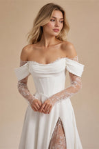Customized Strapless Corset Designs 3/4 Lace Sleeve Wedding Dress A-Line Front Split Lace Up Bridal Gowns Vestidos De Novia
