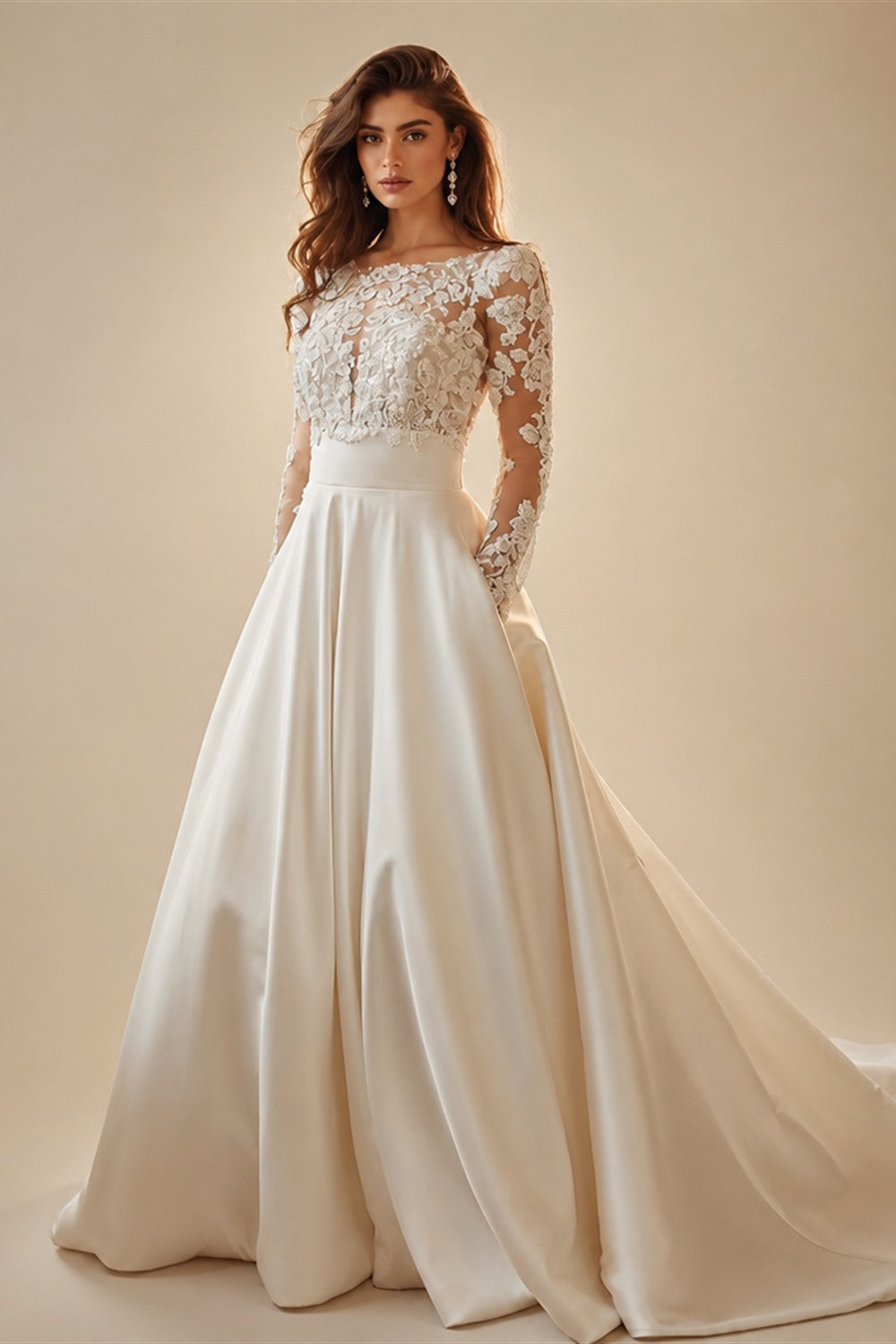 Elegant A-Line Sexy Wedding Dresses Long Sleeve Backless Bridal Dress Lace Bow Luxury Bride Gowns Vestido De Novia Customized