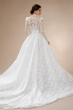Mocaca Customized Luxury High Neck Lace Mermaid Wedding Dress Long Sleeve 2and1Detachable Train Bridal Gown Vestido De Novia