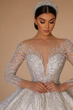Customized Long Sleeve Shiny Ball Gown Wedding Dresses Sequined Princess Bride Gown Vestido de novia boda amanda novias oficial