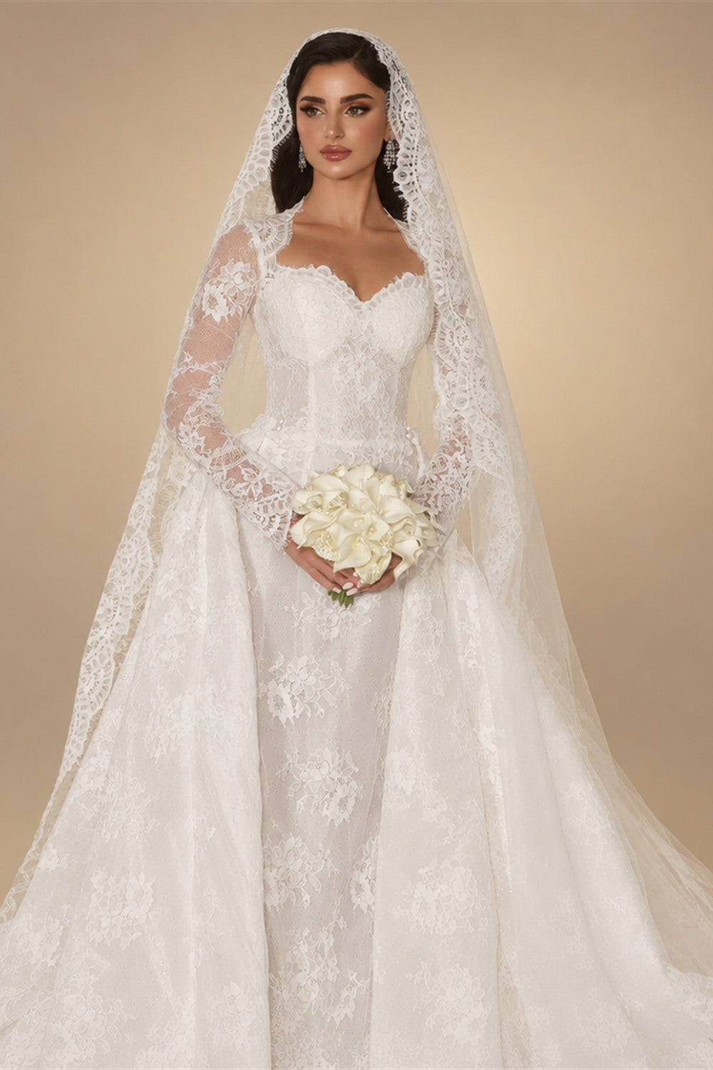 Luxury Lace Sweetheart Long Sleeve Wedding Dress ZP183