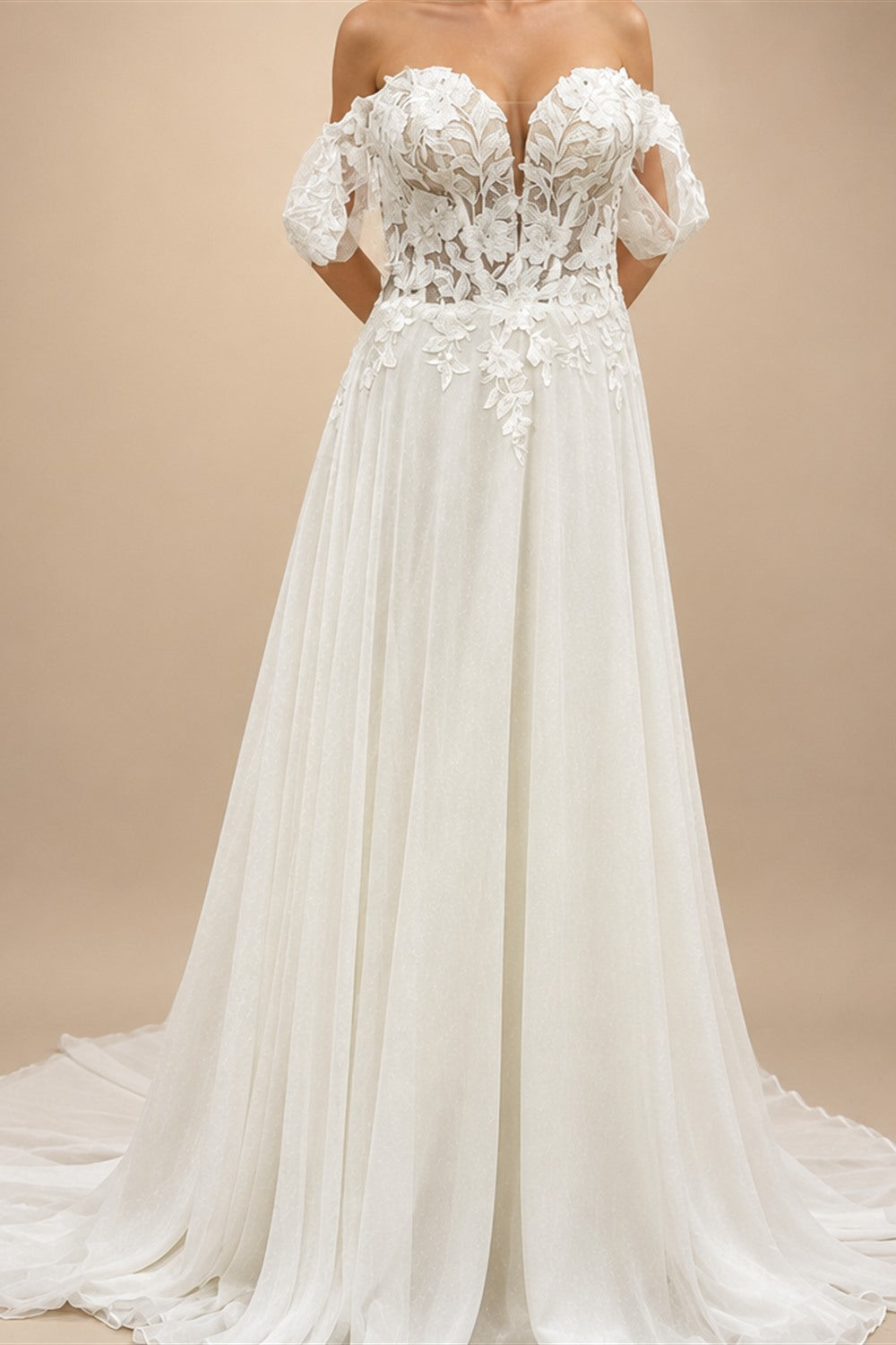 Lace And Chiffon Off Shoulder Cap Sleeve Mermaid Wedding Dress For Bride