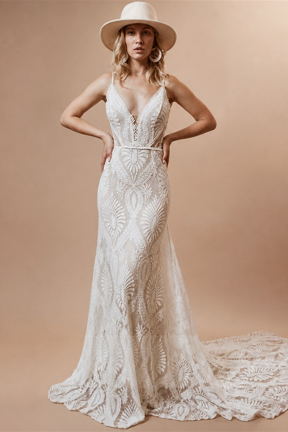 Bohemian Beach Lace Sleeveless Wedding Dress Open Back Mermaid Train Brides Gown Elegant Vestido De Novia Boda 2026 Customized