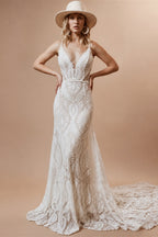 Bohemian Beach Lace Sleeveless Wedding Dress Open Back Mermaid Train Brides Gown Elegant Vestido De Novia Boda 2026 Customized