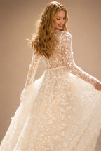 Aedmgh A-Line Boho Wedding Dresses O-Neck Long Sleeve Vestido De Novia Lace Appliques Pearls Sequined Custom Made Bridal Gown