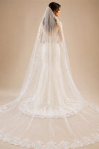 Customized Long Mantilla Veil with Eyelash Lace, 2.5m/3m Ivory Veil with Hidden Comb, Chantilly Eyelash Lace Wedding Veil