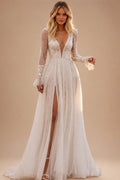 Romantic A-line Wedding Dress 2027 For Women Long Sleeves Bride Split Lace Appliques Bridal Gowns Vestido De Noiva