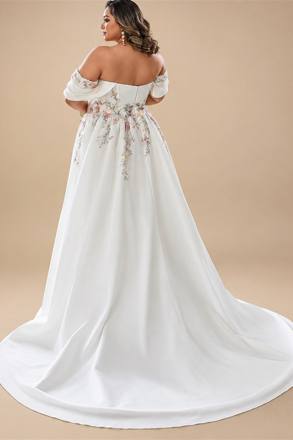 Custom Made Plus Size Strapless Wedding Gown With Lace Appliques