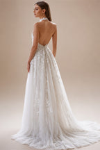 Elegant Flowers Lace Appliques A Line Wedding Dresses 2027 Halter Customized Beach Bridal Gown Custom Vestido De Novia