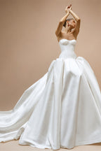 Classic White Satin Strapless Ball Gown Wedding Dress with Veil ZP114