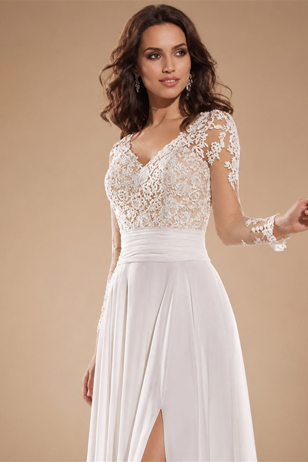 RODDRSYA Wedding Dress Chiffon A line Split Long Sleeve Appliques V Neck Boho Bridal Gowns Backless vestidos de novia Customized