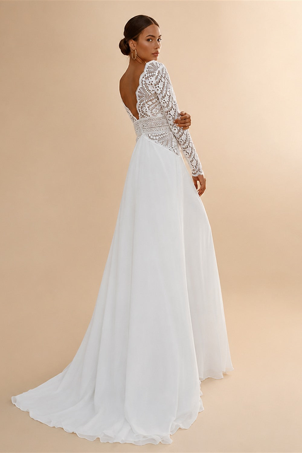 New Bride Dresses Customized Sexy ong Sleeves Bohemian Lace Bridal Gowns Backless Summer Chiffon Mariage Boho Wedding Dress