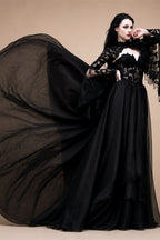 Black Luxury Gothic  Wedding Dress Sheer Lace Ball Gown  ZP029