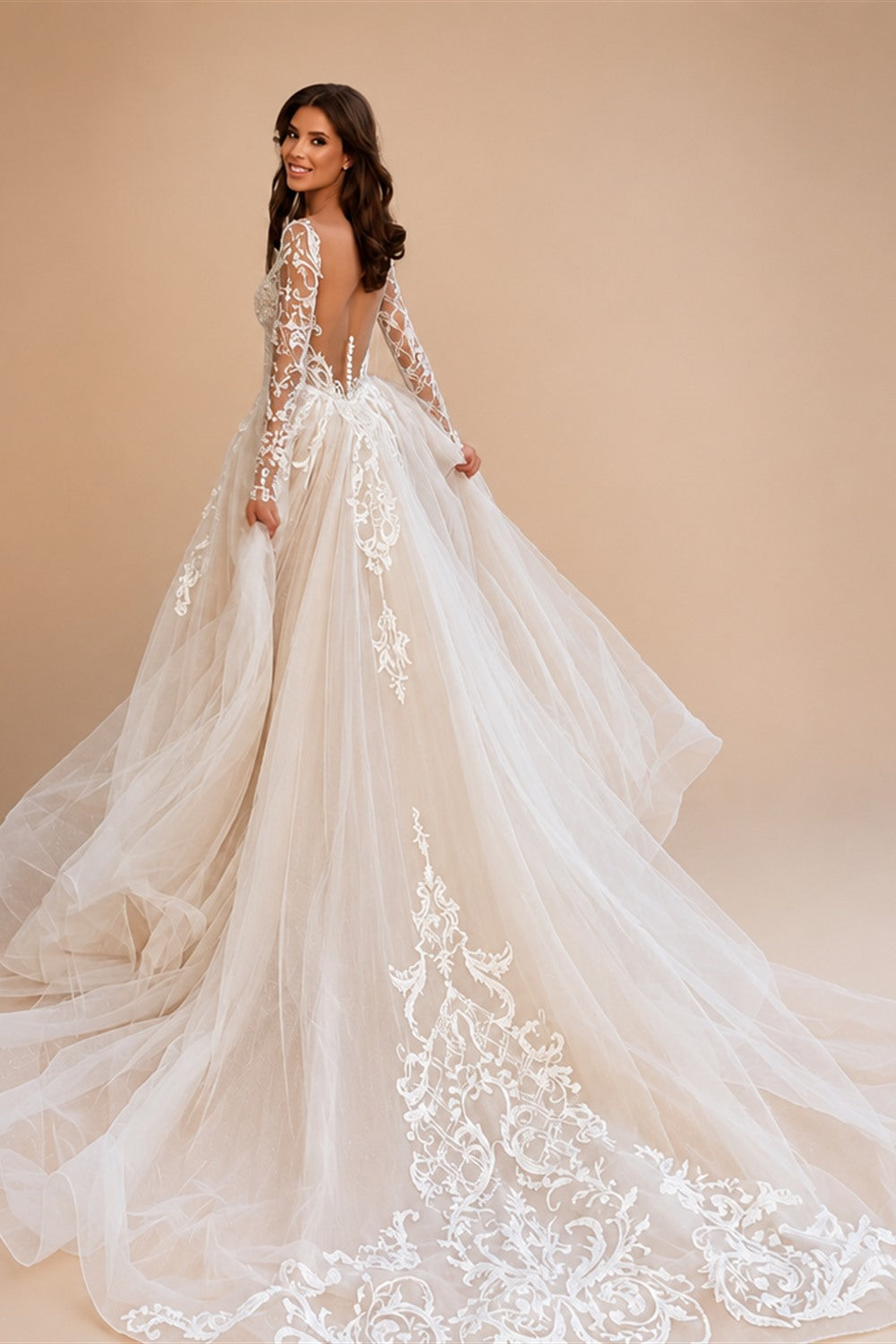 Custom Made Mermaid Wedding Dress With Detachable Lace Full Sleeves
