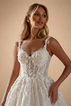 Backless Custom Made Lace A Line Spaghetti Strap Tulle Wedding Dress