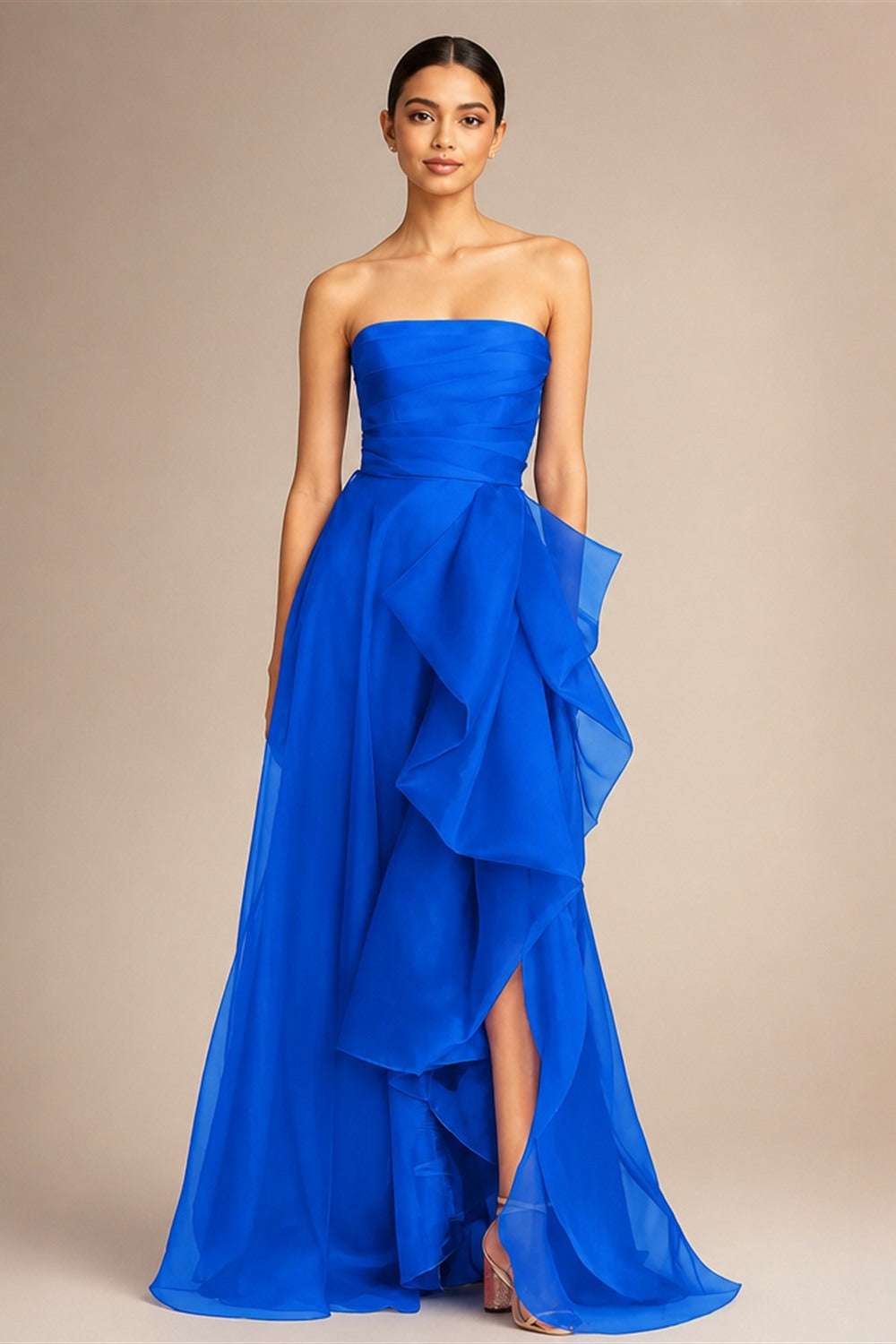 Navy Blue Organza فساتين السهرة Sexy Side Split Sleeveless Vestidos De Noche Strapless A-line Prom Dress Customized