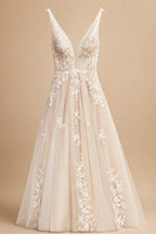 Vintage Lace V-Neck Tulle Wedding Dress Sleeveless Lace Bride Dresses Sexy Backless Open Back Robe De Mariee Customized