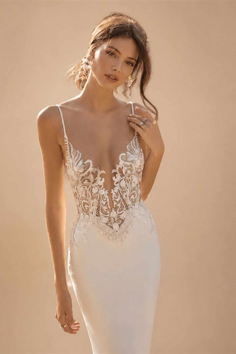 LORIE Sexy Mermaid Wedding Dresses 2020 Spaghetti Straps Appliques Lace Beach Bride Dress Backless Boho Wedding Gown