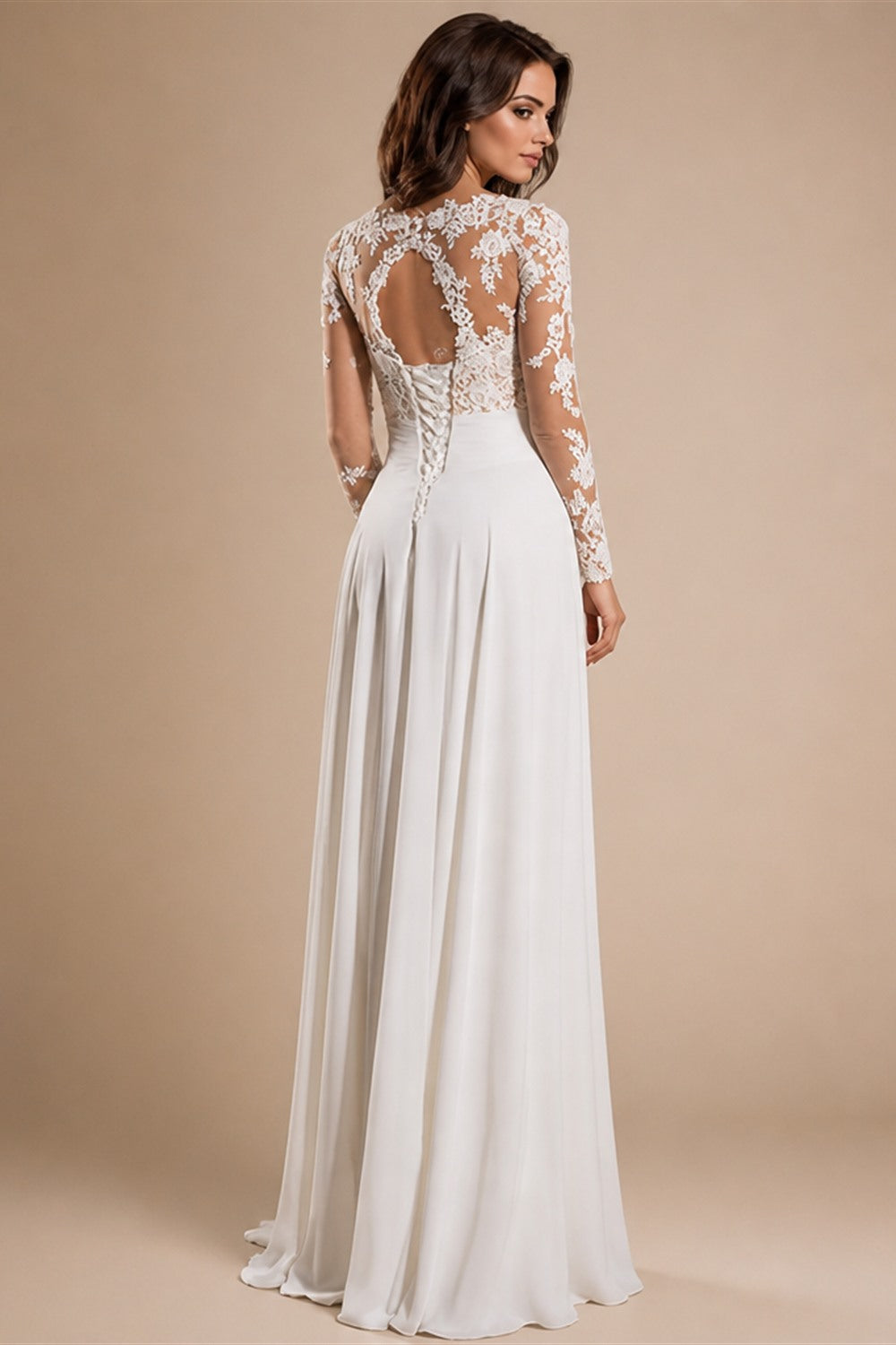 RODDRSYA Wedding Dress Chiffon A line Split Long Sleeve Appliques V Neck Boho Bridal Gowns Backless vestidos de novia Customized