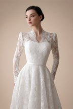 Elegant Printed Lace High Neck Wedding Dress with Train ZP171