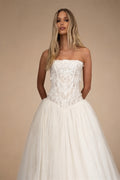 Dreamy White Strapless Lace Corset Bodice Tulle Ball Gown Wedding Dress ZP088