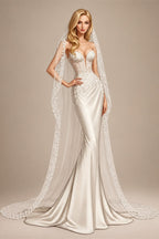 Deep V Cap Sleeve A Line Tulle Wedding Dress Floral Lace Appliques Front Slit Corset Lace Up Back Boho Bridal Gown Customized