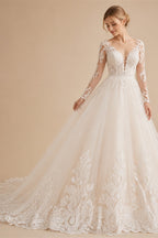 Deep V Lace Strap Boho Wedding Dress Floral Applique Bridal Gowns Glitter Tulle A Line Chapel Train Wedding Gowns Customized
