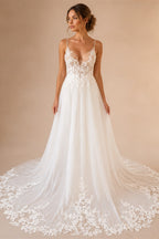 Customized Beach Wedding Dress With Vintage Lace Boho Spaghetti Straps