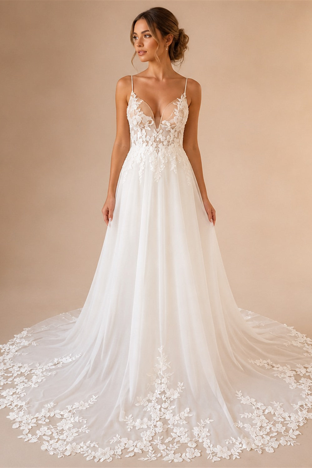 Customized Beach Wedding Dress With Vintage Lace Boho Spaghetti Straps