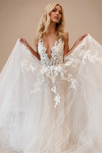 Custom A Line Backless Wedding Dress Featuring Beaded Lace Tulle