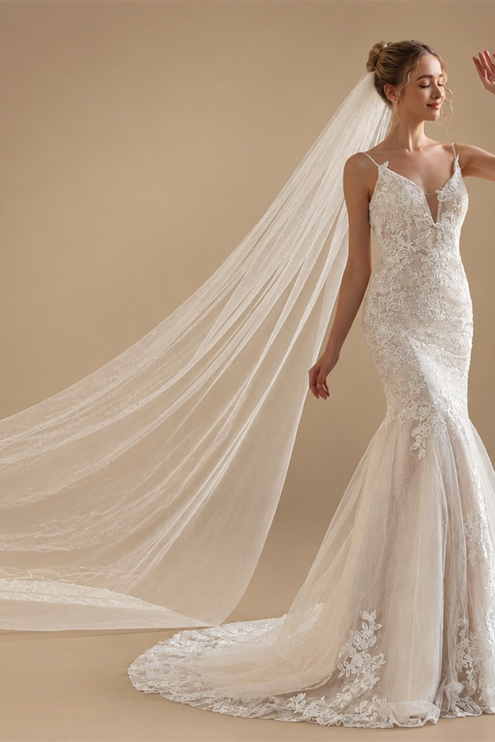 V393 One layer Bridal Veil - White Long Train Wedding Tulle Headpiece for Brides With Comb