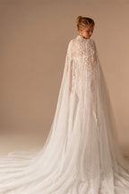 Luxury Sparkling Beaded Lace Wedding Dress With Cape Elegant Mermaid Long Bridal Gown Customized Illusion Dresses For Bride