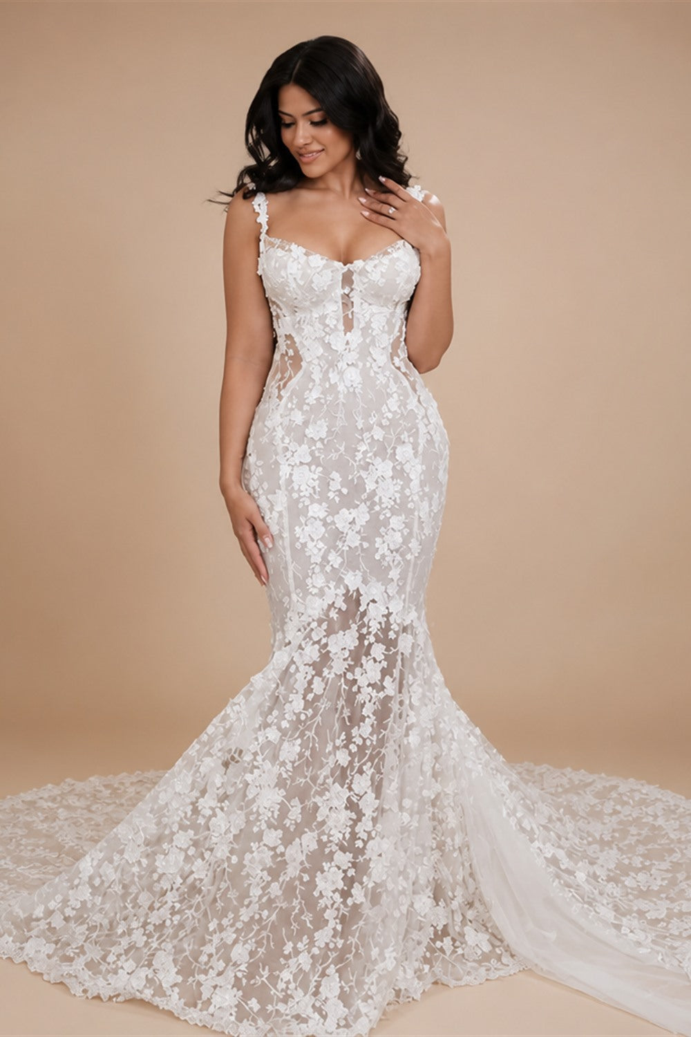 VeraNova Mermaid Wedding Dress Sweetheart Lace Appliques Flowers Bride Gown Elegant Beach Boho Bride Dress Sexy Customized