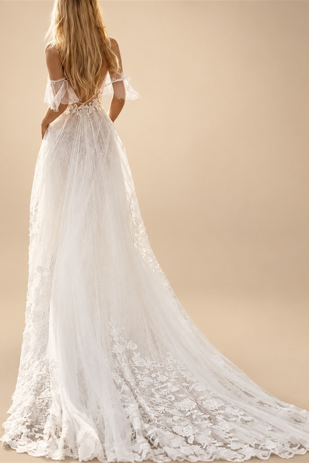 Boho Beach A Line Wedding Dresses Sexy Spaghetti Lace Appliques