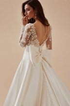 Elegant A-Line Sexy Wedding Dresses Long Sleeve Backless Bridal Dress Lace Bow Luxury Bride Gowns Vestido De Novia Customized