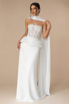 Strapless Lace Corset Wedding Dresses with Scarf ZP024
