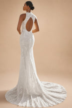 Exquisite Lace Mermaid Wedding Dress 2026 Tulle Detachable Train Bridal Gowns Halter Backless Wedding Gown Customized