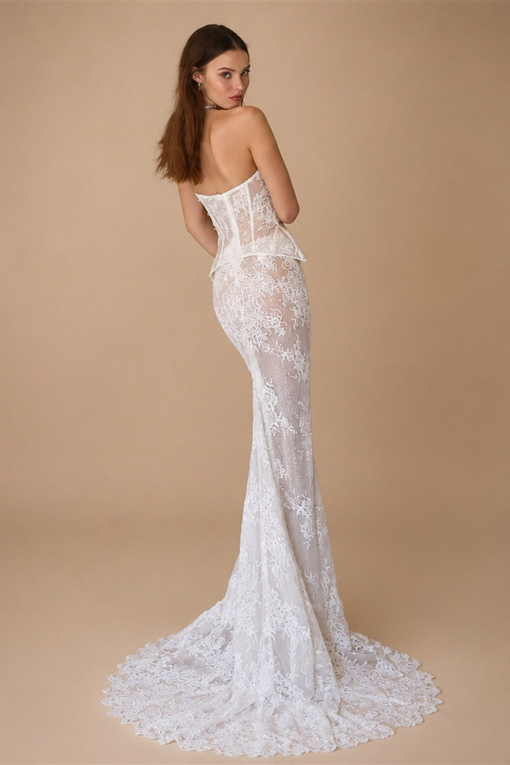 New Sequined Lace Corset Wedding Dress Illusion Vneck Mermaid Bridal Gown Customized Charming Floor-length Dresses For Bride