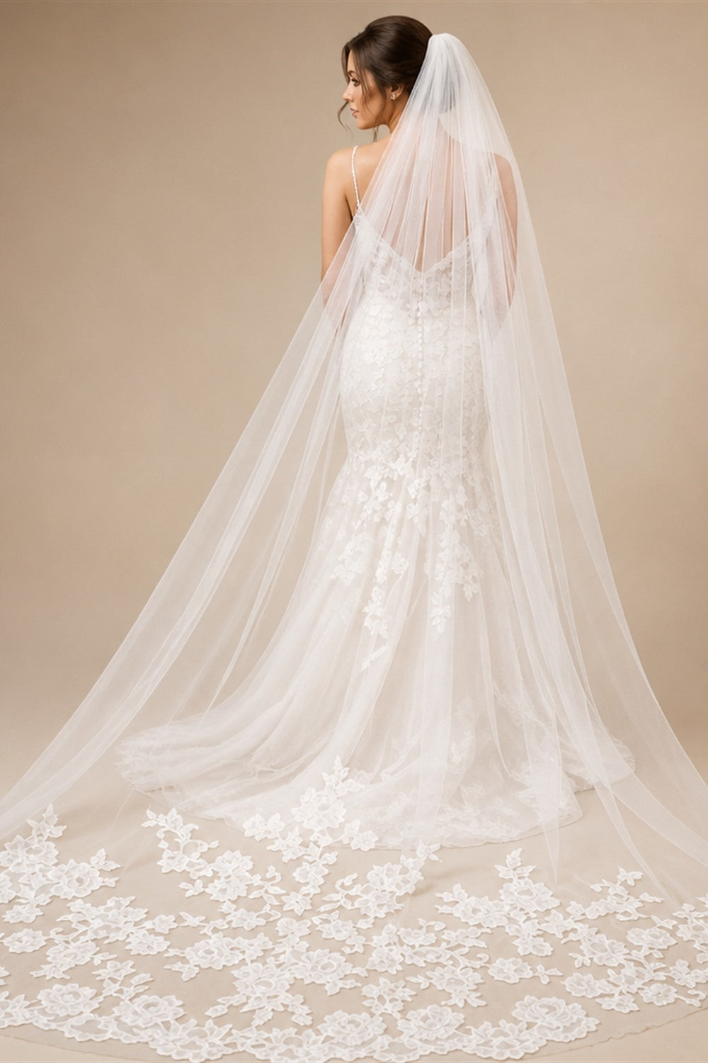 Applique Tulle 3 Meters Long Cathedral Wedding Veils Lace Edge Bridal Veil Veu de Noiva Longo Wedding Accessories