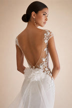 RoyceBridal Cap Sleeve Lace Mermaid Wedding Dress Low Back 3D Floral Appliques Bridal GownVestido De Novia Boda Customized