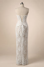 White Strapless Corset Lace Up Back Sheath Wedding Dress ZP006
