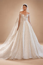 Vestidos De Novia Shining Long Sleeve Ball Gown Wedding Dress Beading Tulle Luxury Hochzeitskleid Button Back Gorgeous Trouwjurk