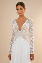 New Bride Dresses Customized Sexy ong Sleeves Bohemian Lace Bridal Gowns Backless Summer Chiffon Mariage Boho Wedding Dress