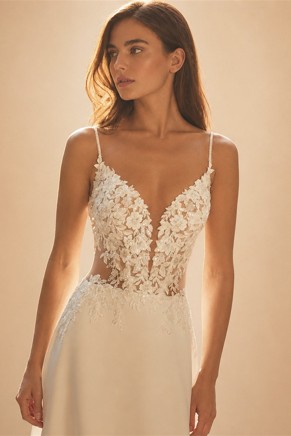 RODDRSYA Bohemian Wedding Dress A Line with Detachable Cape Boho Lace V Neck Crepe Open Back Bridal Dresses Woman Customized