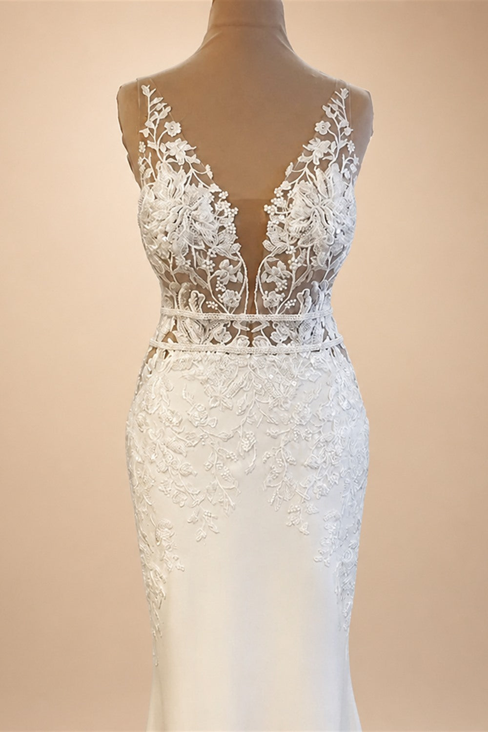 Custom Boho Lace Mermaid Wedding Dress With Romantic Satin Appliques