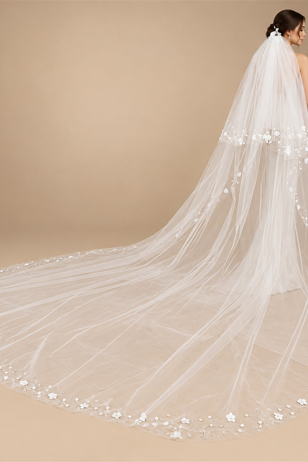 2T Wedding Veil 3D Flowers Long Bridal Veils Pearls Bride Veil Customized