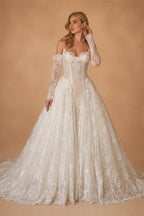 Off White Luxury Ball Gown Wedding Dress Beaded With Veil ZP035